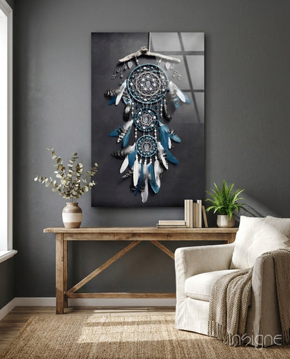Dreamcatcher glass wall art boho feathered decor