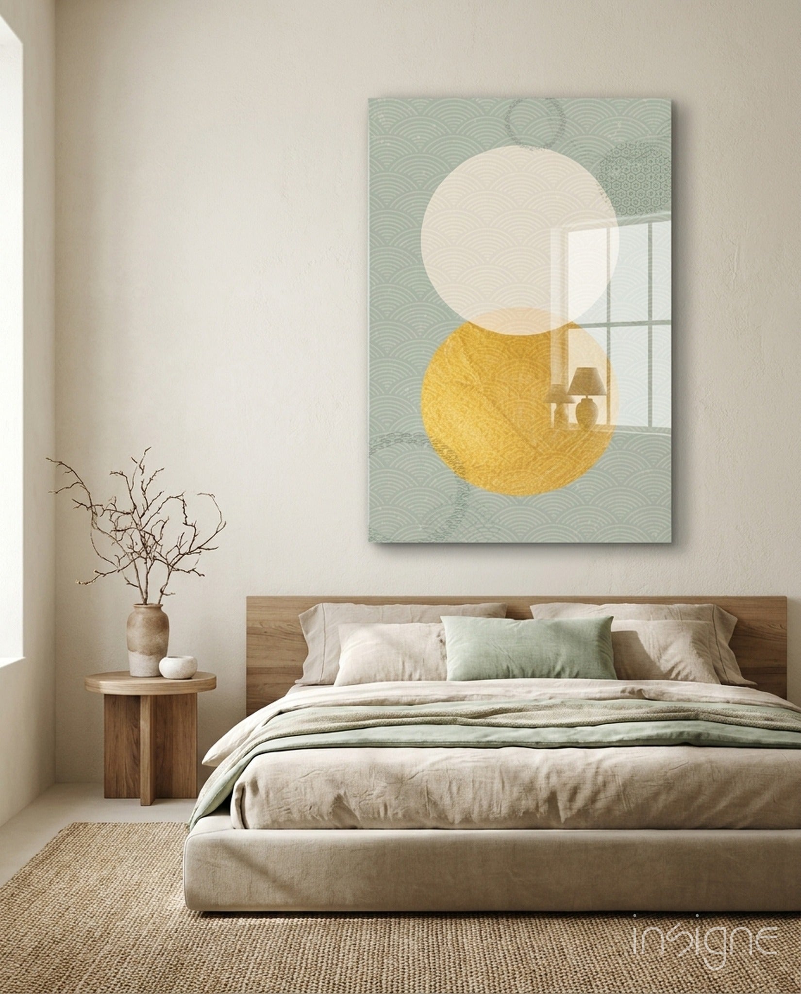 Sun and Moon Japandi pattern glass wall art hanging display