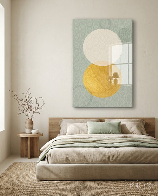 Sun and Moon Japandi pattern glass wall art hanging display