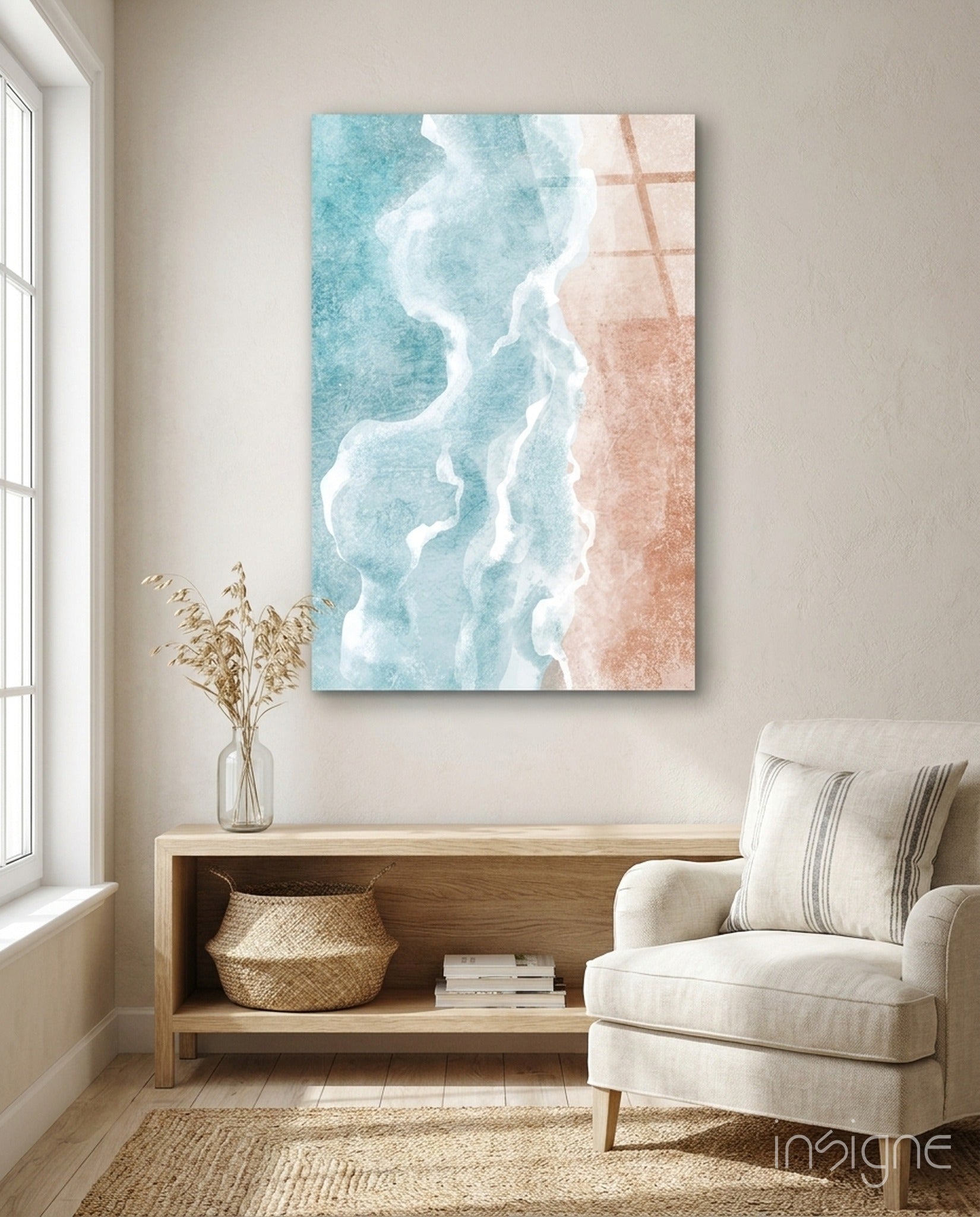 Beach glass wall art coastal watercolor decor