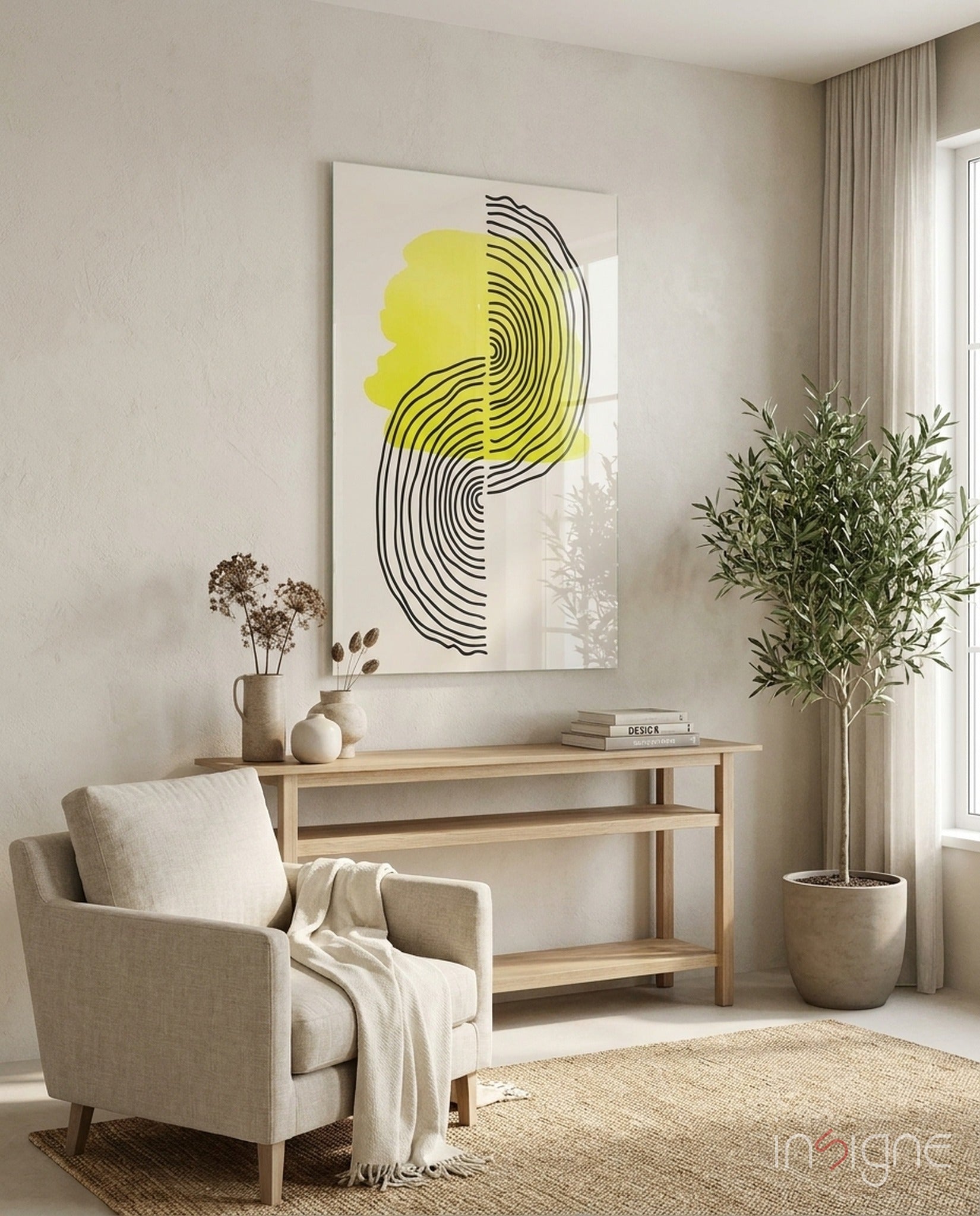 Abstract Sun yellow watercolor glass wall art