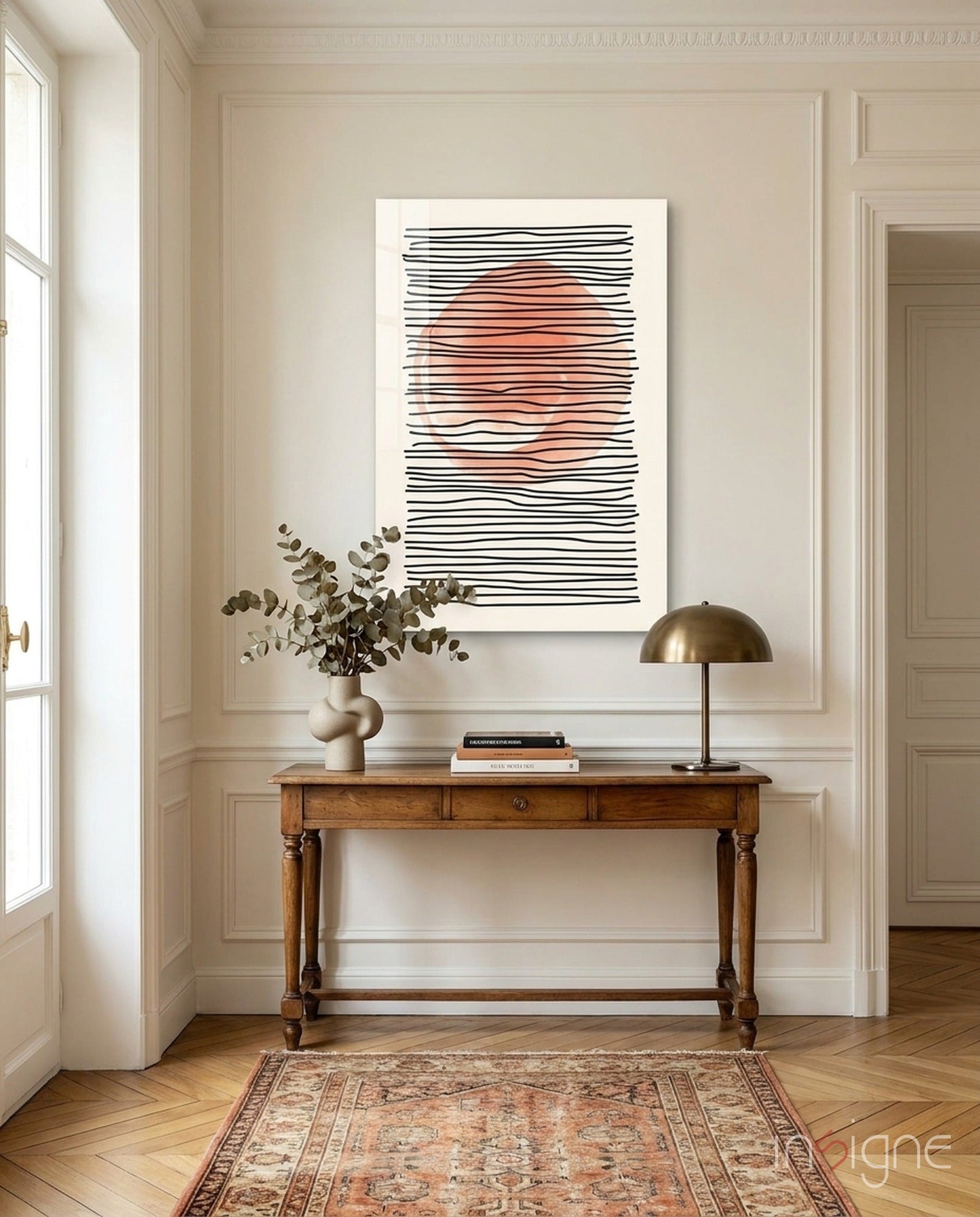 Abstract Sunset coral watercolor glass wall art