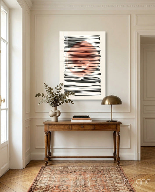 Abstract Sunset coral watercolor glass wall art
