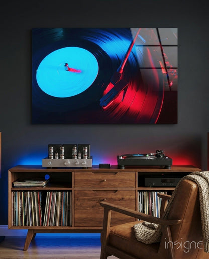 Gramophone glass wall art retro neon vinyl print