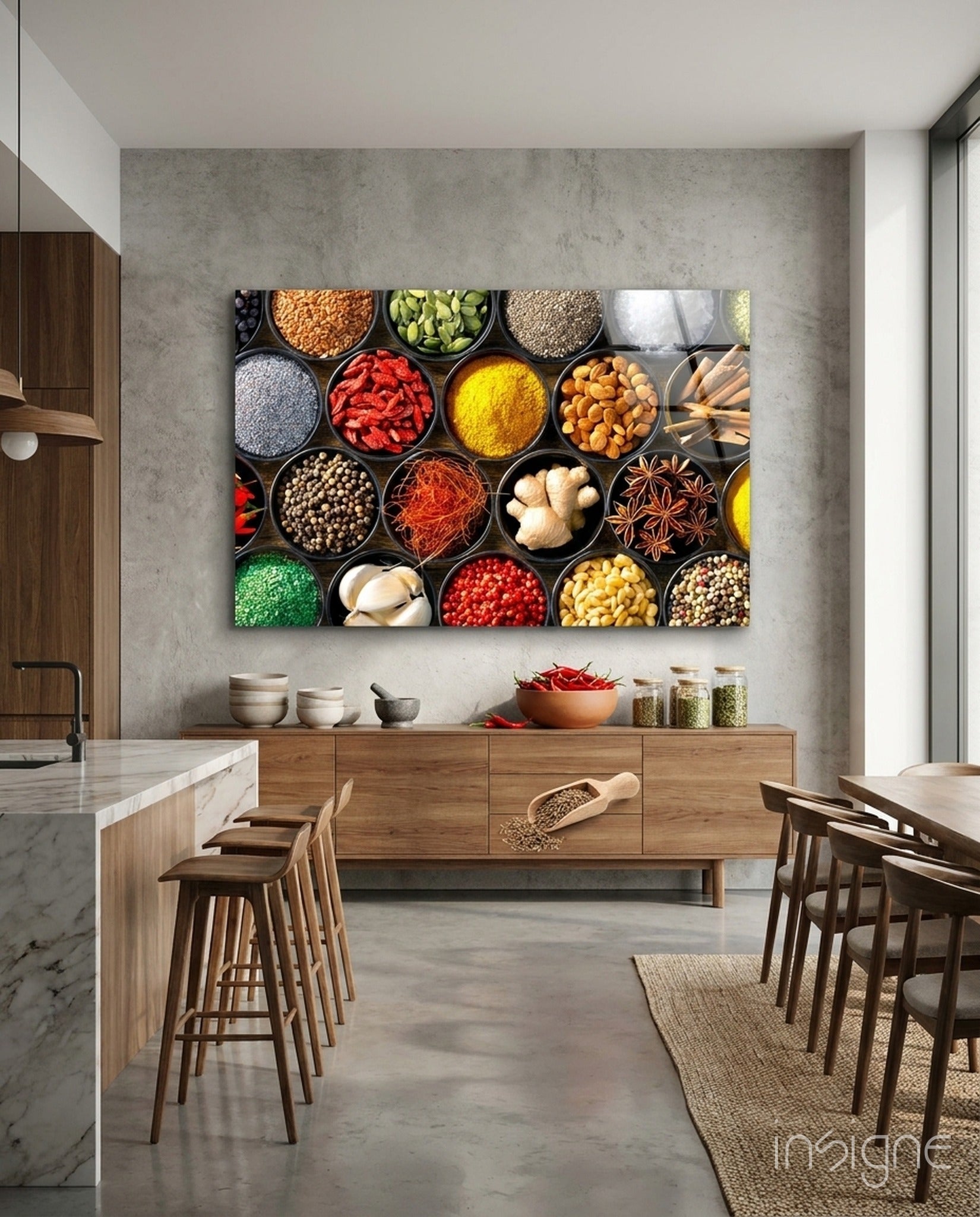 Rainbow spice bowls glass wall art kitchen