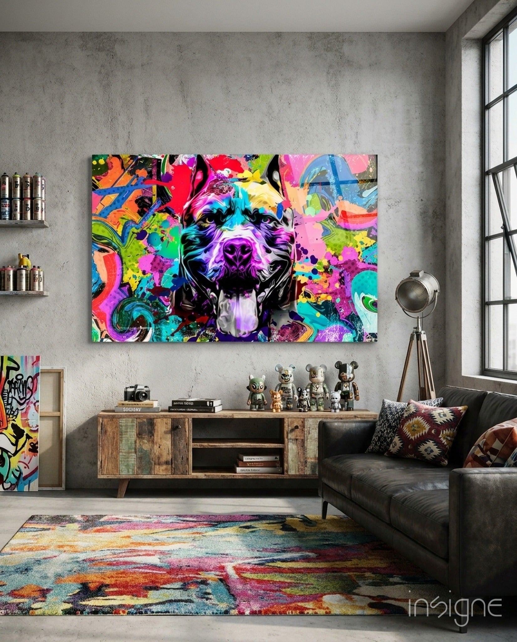 Pitbull pop art glass wall art graffiti dog print