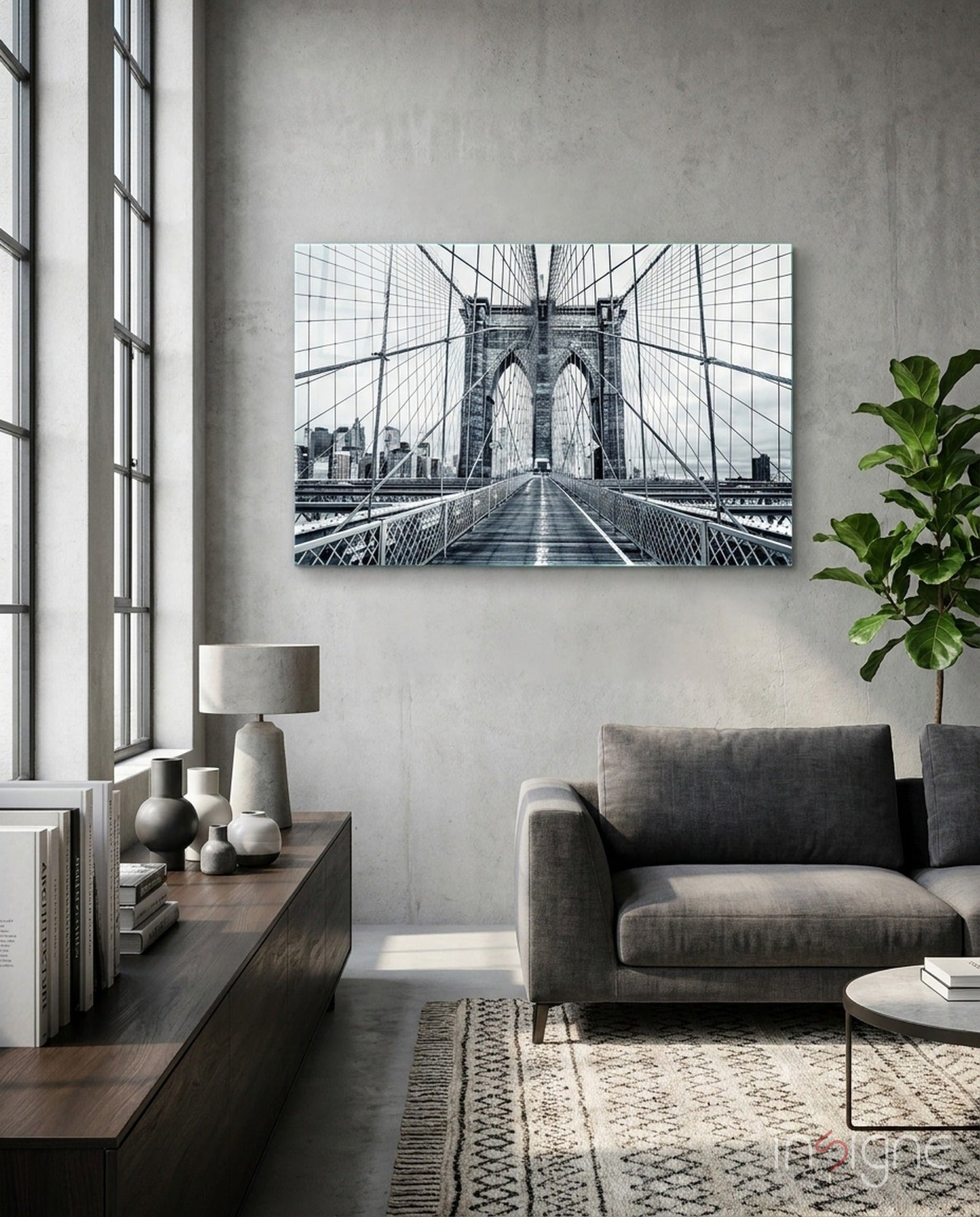 Brooklyn Bridge slate monochrome glass wall art