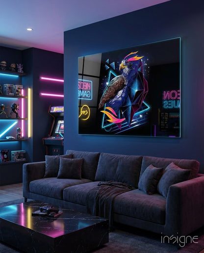 Diamond hawk synthwave glass wall art