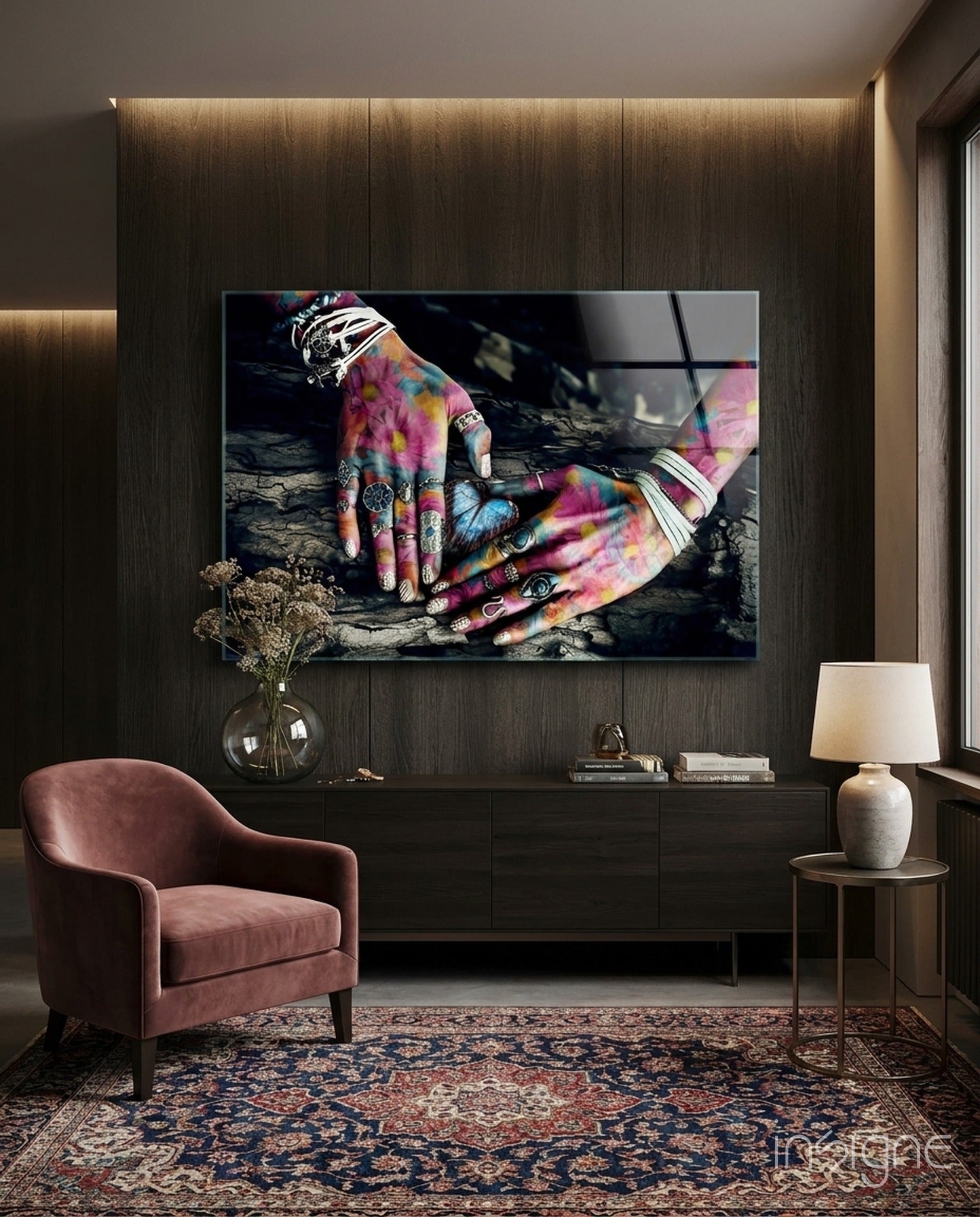 Hands of Nature boho glass wall art driftwood