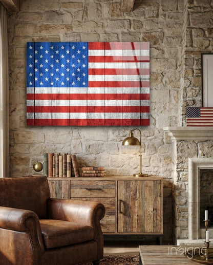 American flag wood planks glass wall art