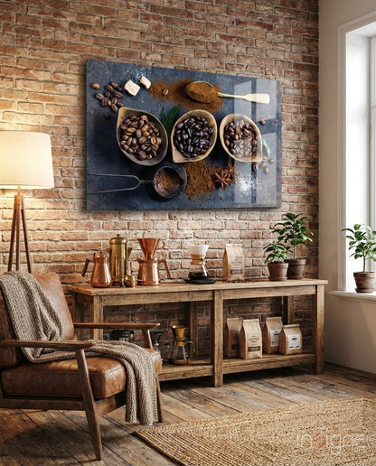 Coffee beans still life glass wall art kitchen decor