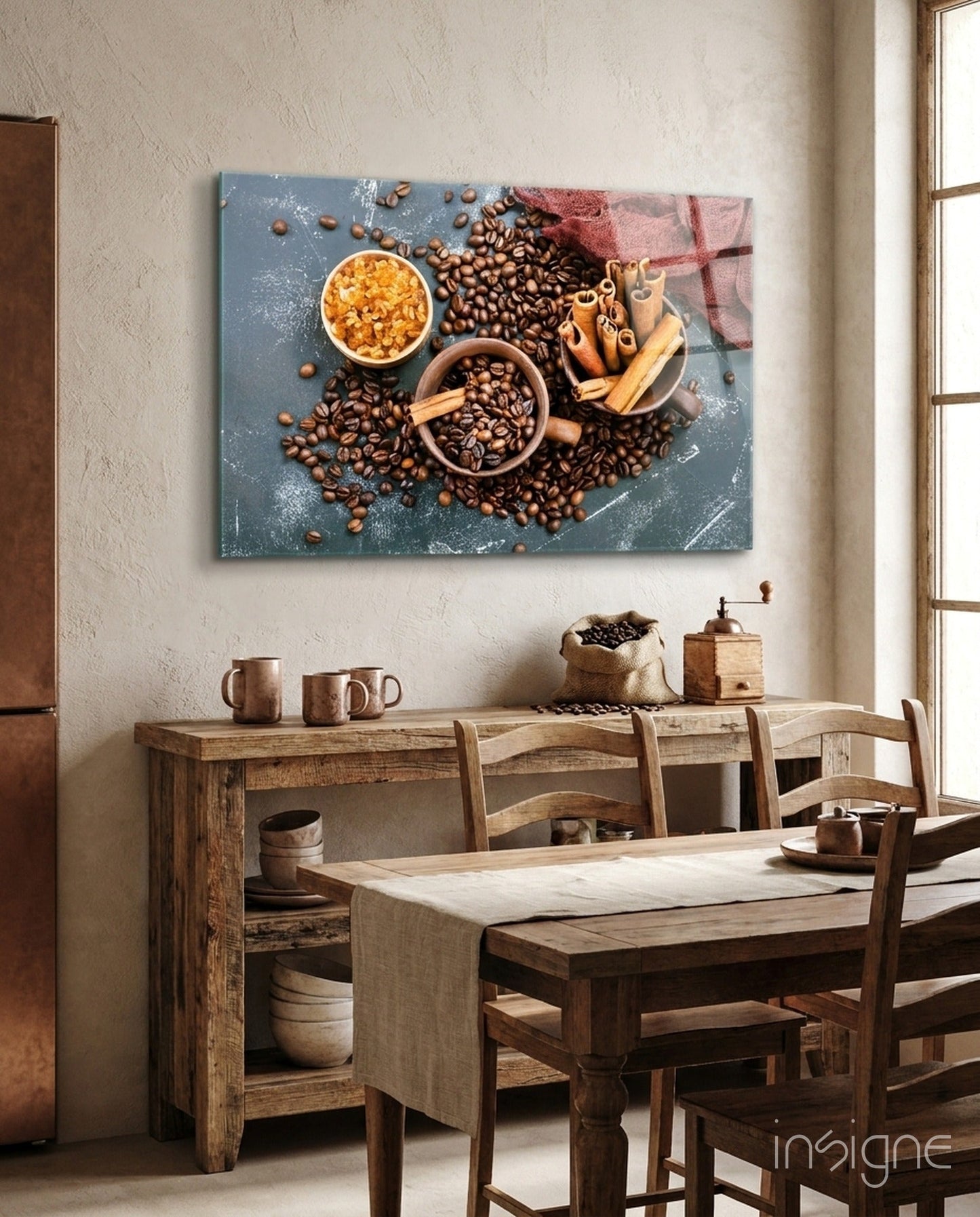 Coffee beans and cinnamon glass wall art