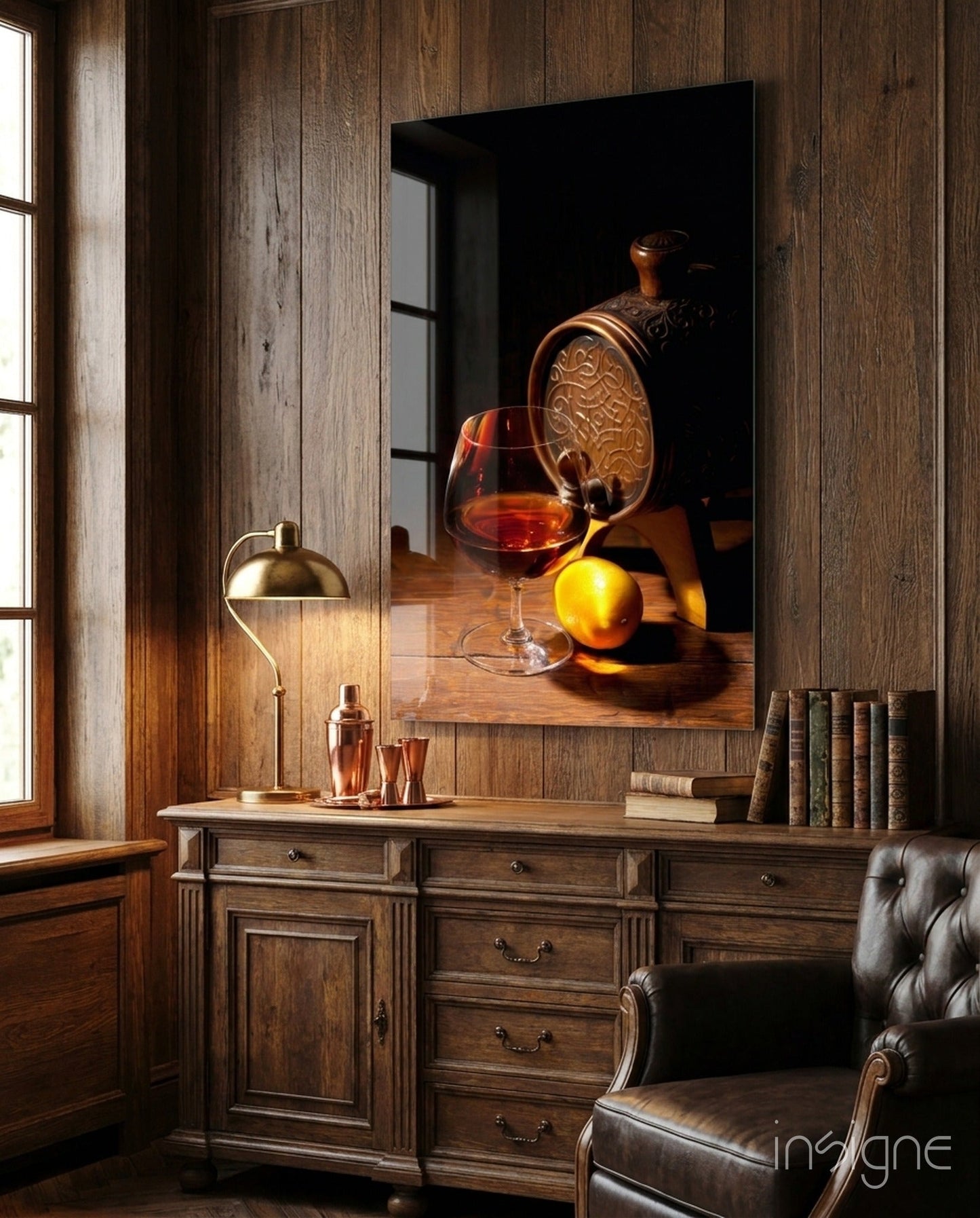 Wine and barrel still life glass wall art print