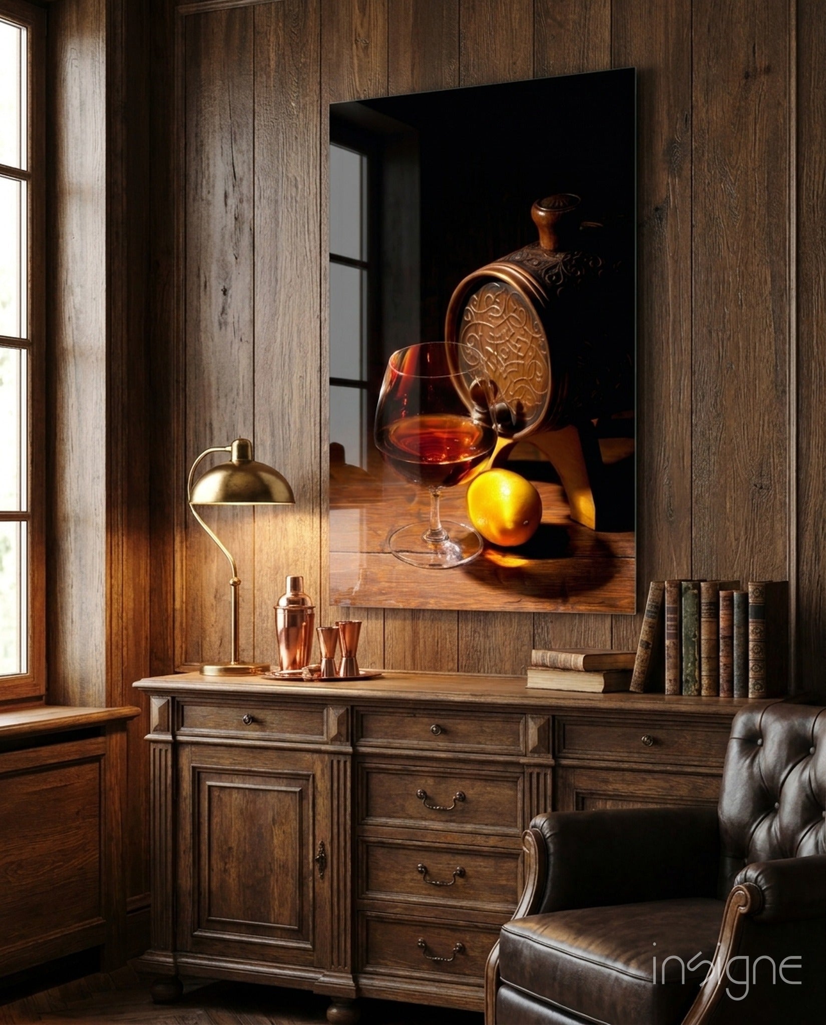 Wine and barrel still life glass wall art print