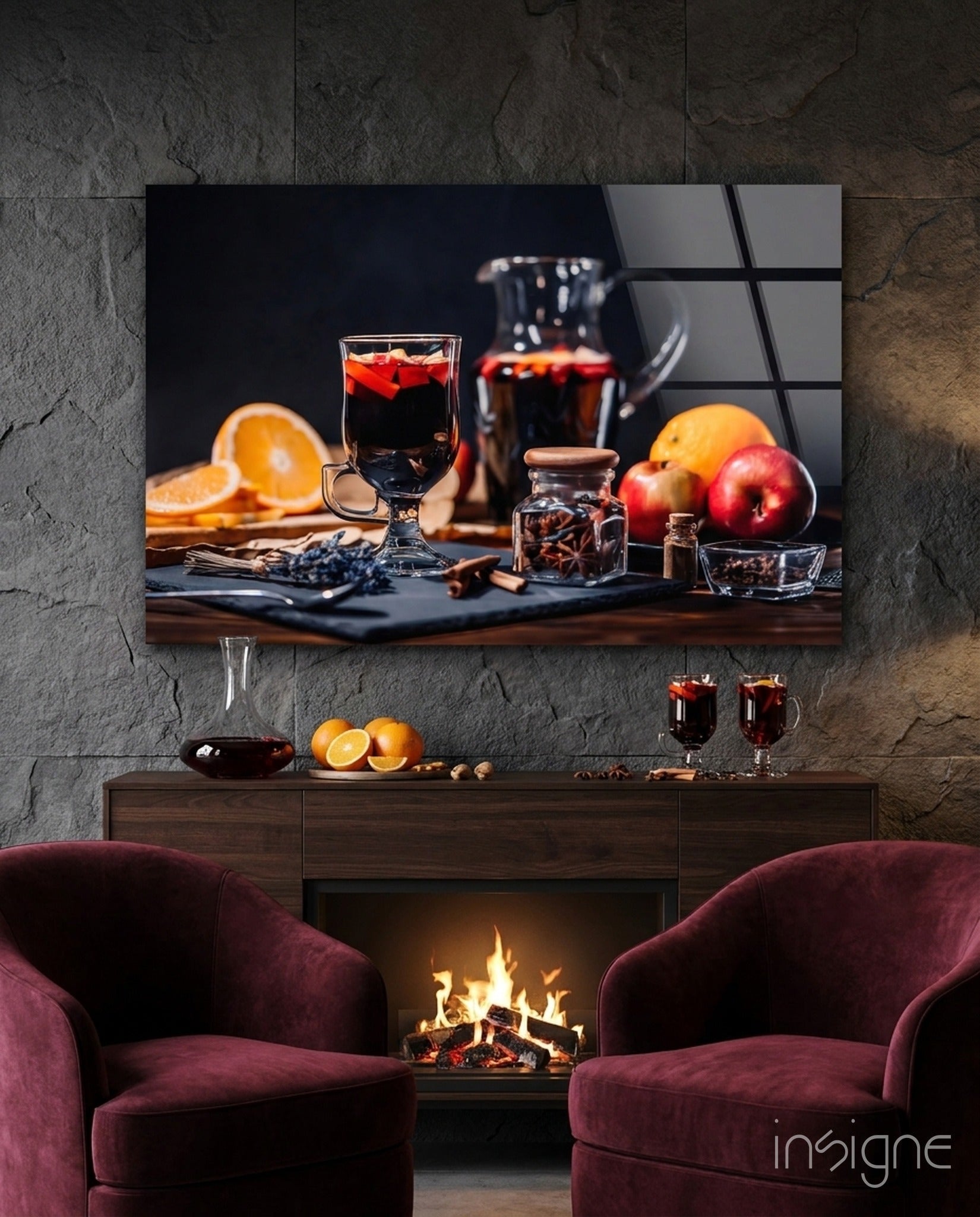 Noel Tea holiday still-life glass wall art
