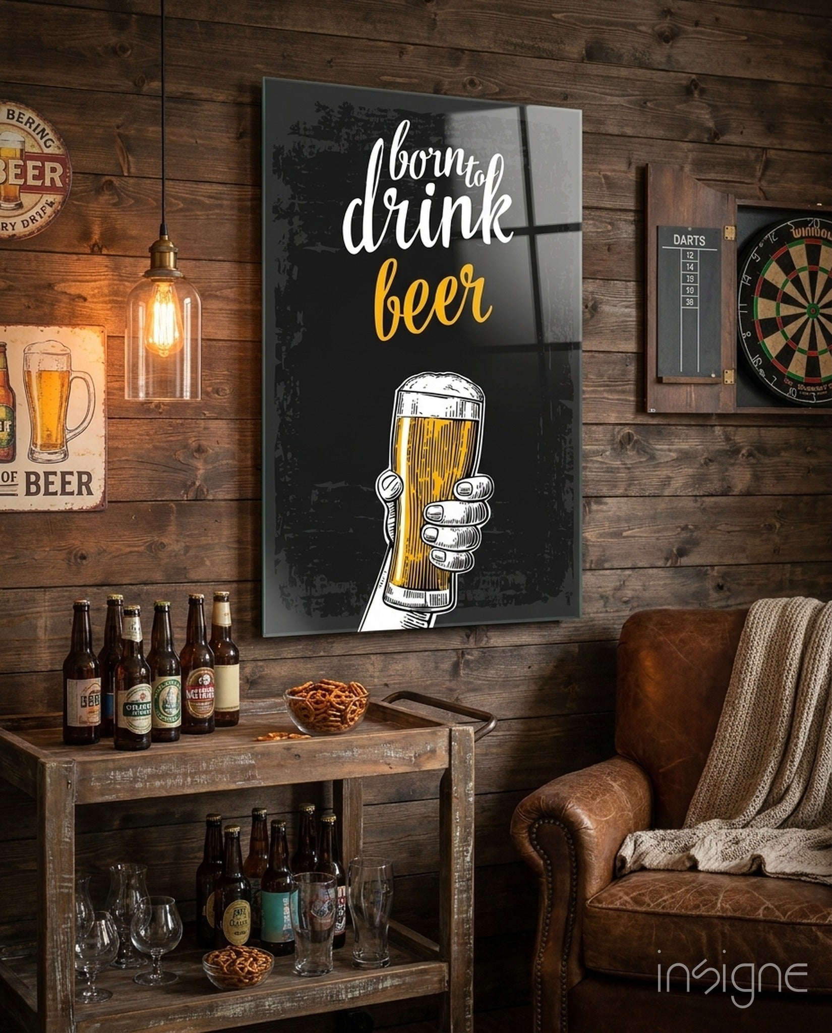 Beer glass wall art retro typography