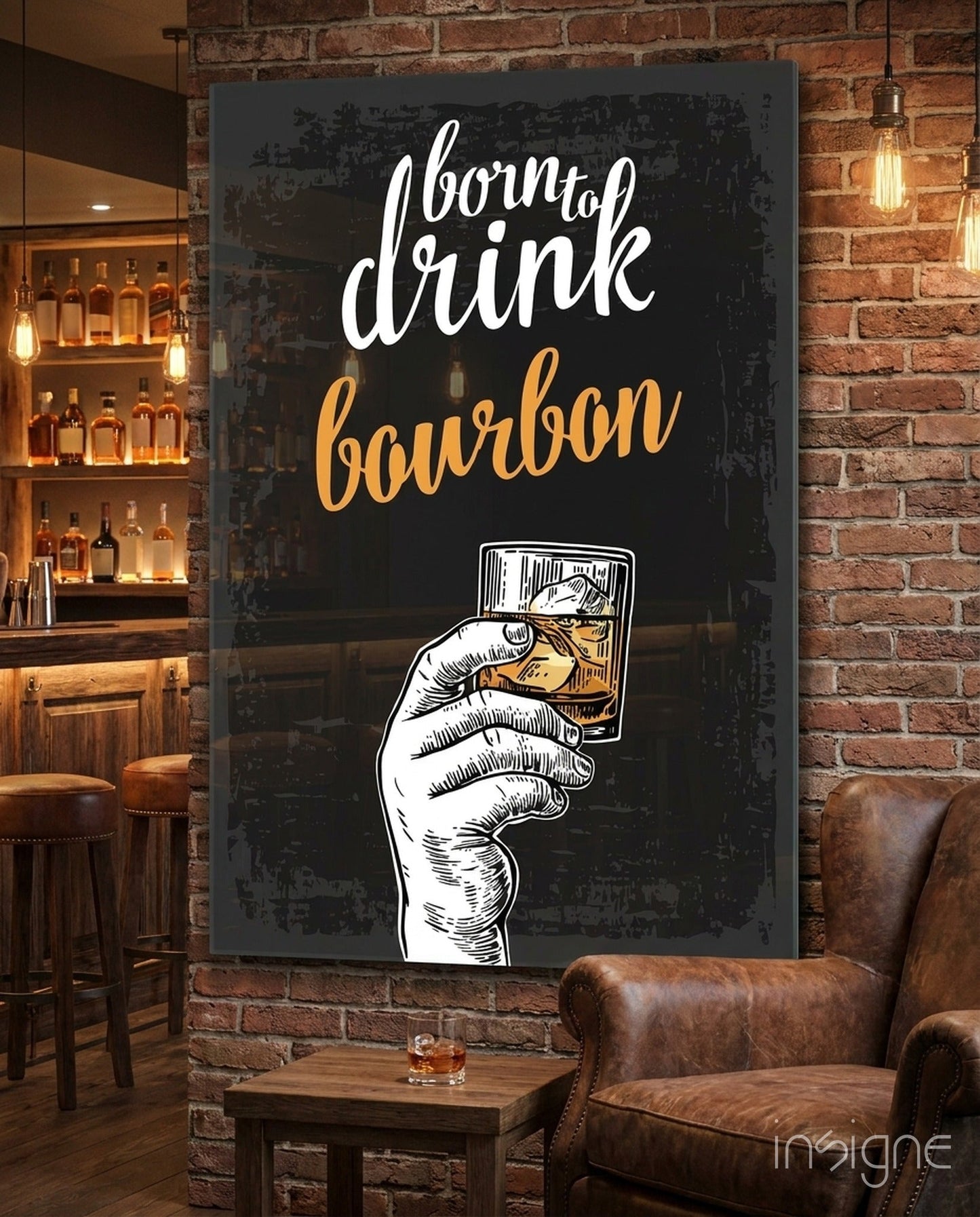 Bourbon Glass Wall Art - retro bar poster design