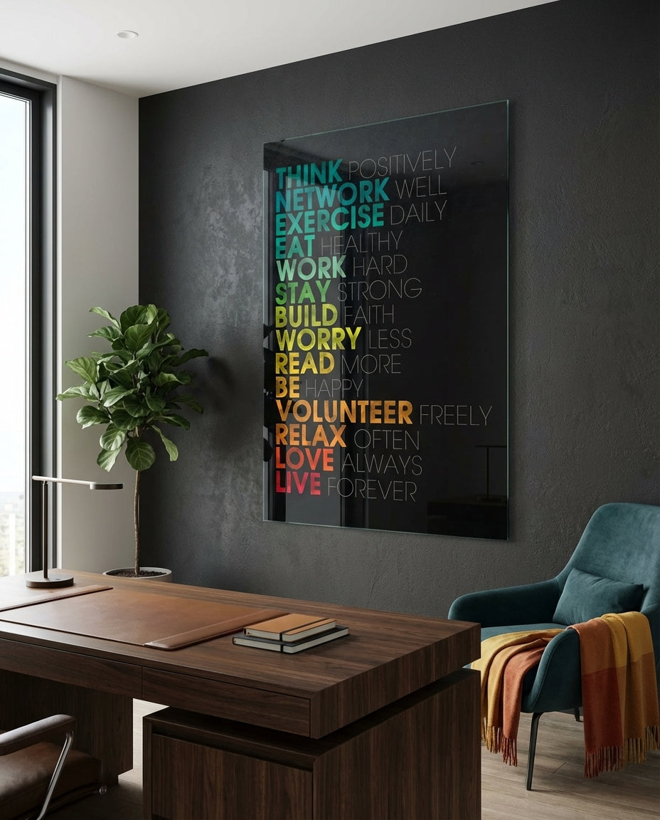 Life advice motivational typography glass wall art