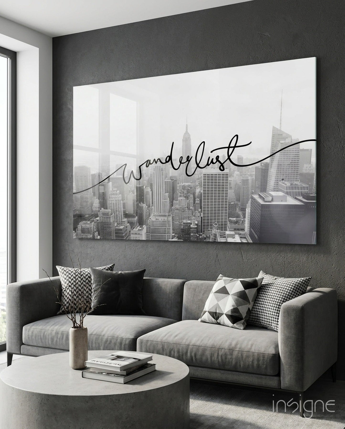 Wanderlust NYC skyline glass wall art at dawn