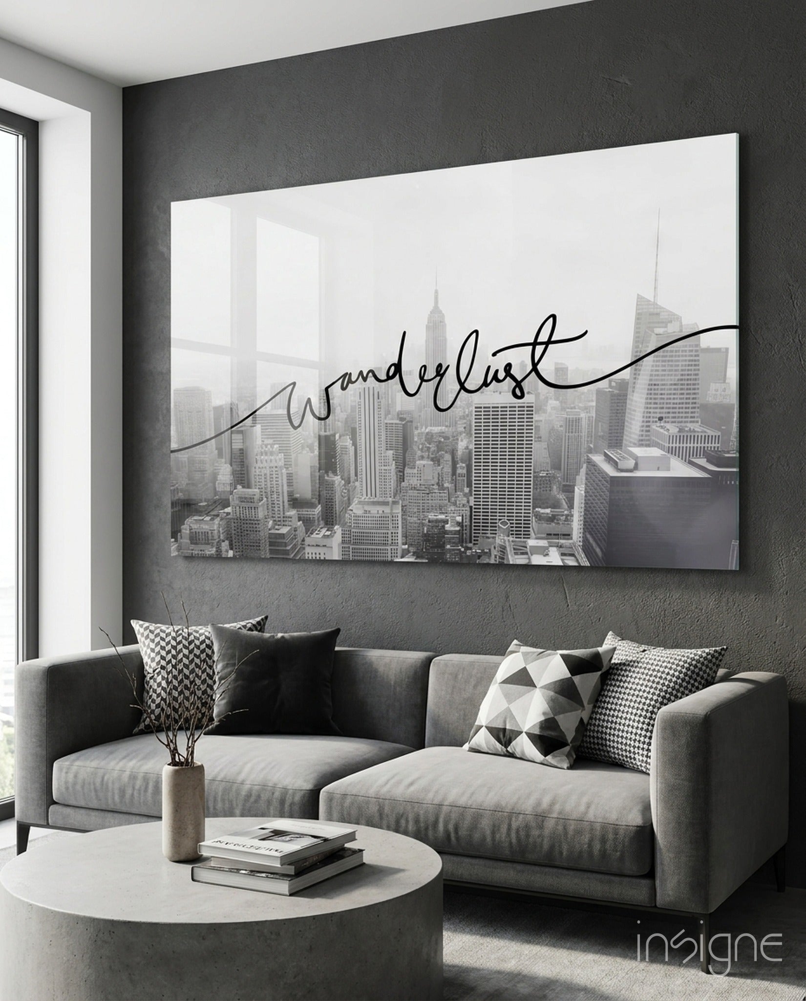 Wanderlust NYC skyline glass wall art at dawn