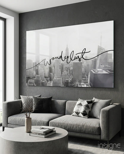 Wanderlust NYC skyline glass wall art at dawn