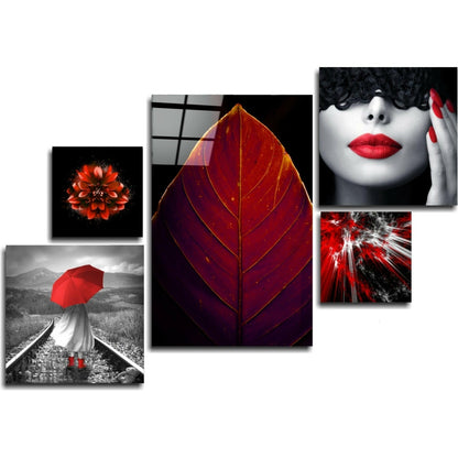 Charm of red abstract glass wall art