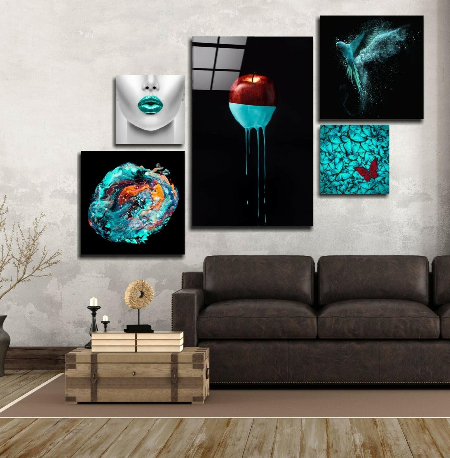 Turquoise Glass Wall Art Set