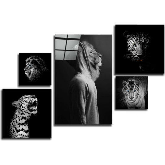 Wild animal heads glass wall art set in bold color