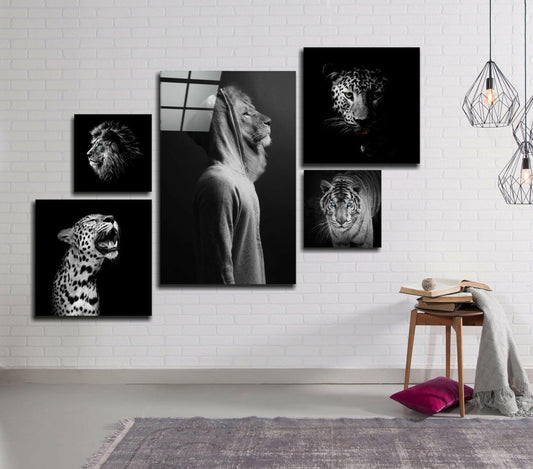 Wild Heads Combined Glass Wall Art Set