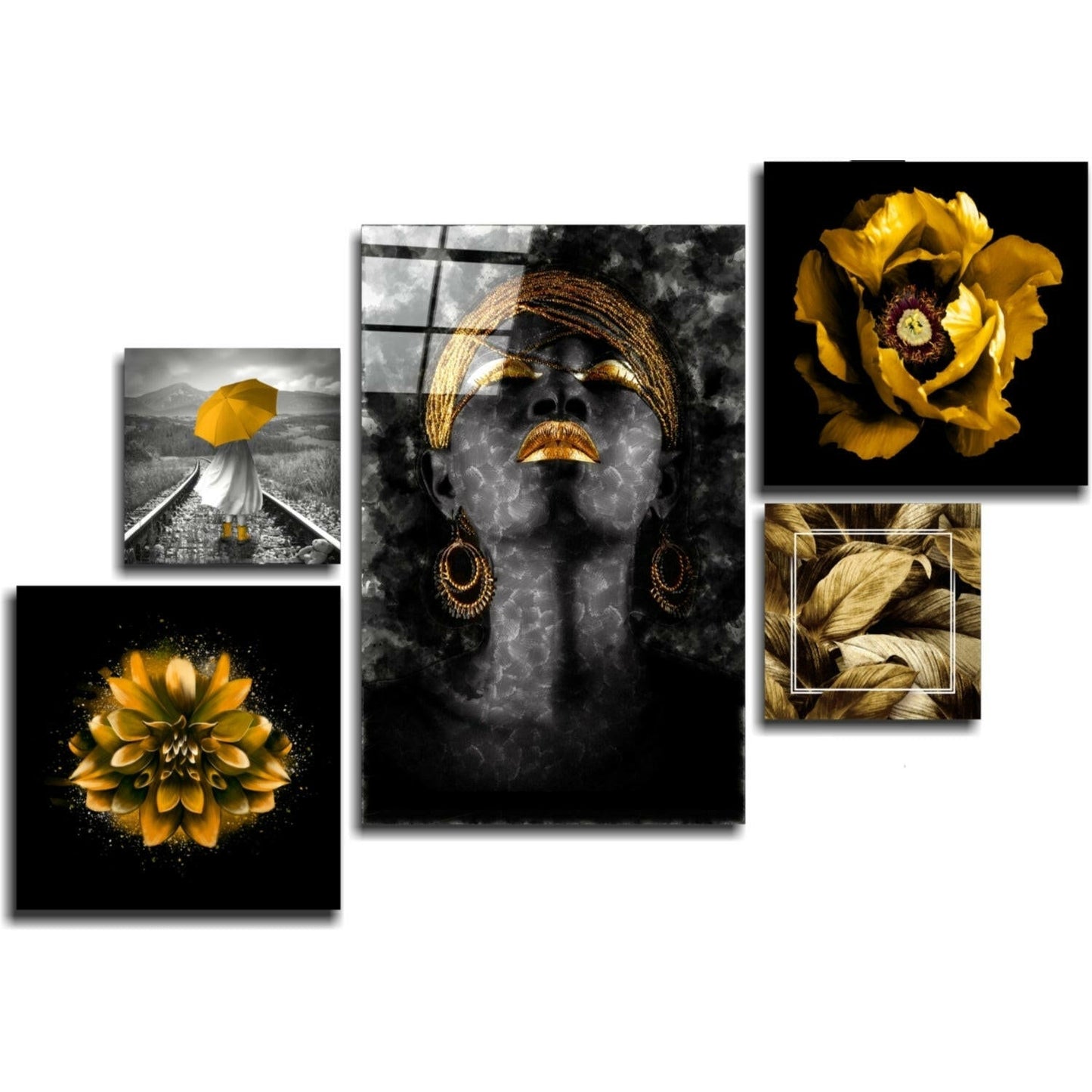 Yellow harmony glass wall art set