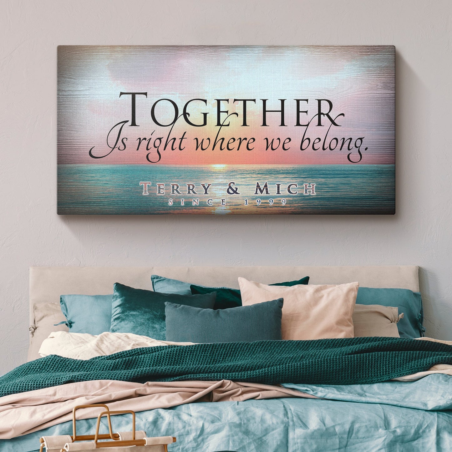Together family canvas wall art in a living room
