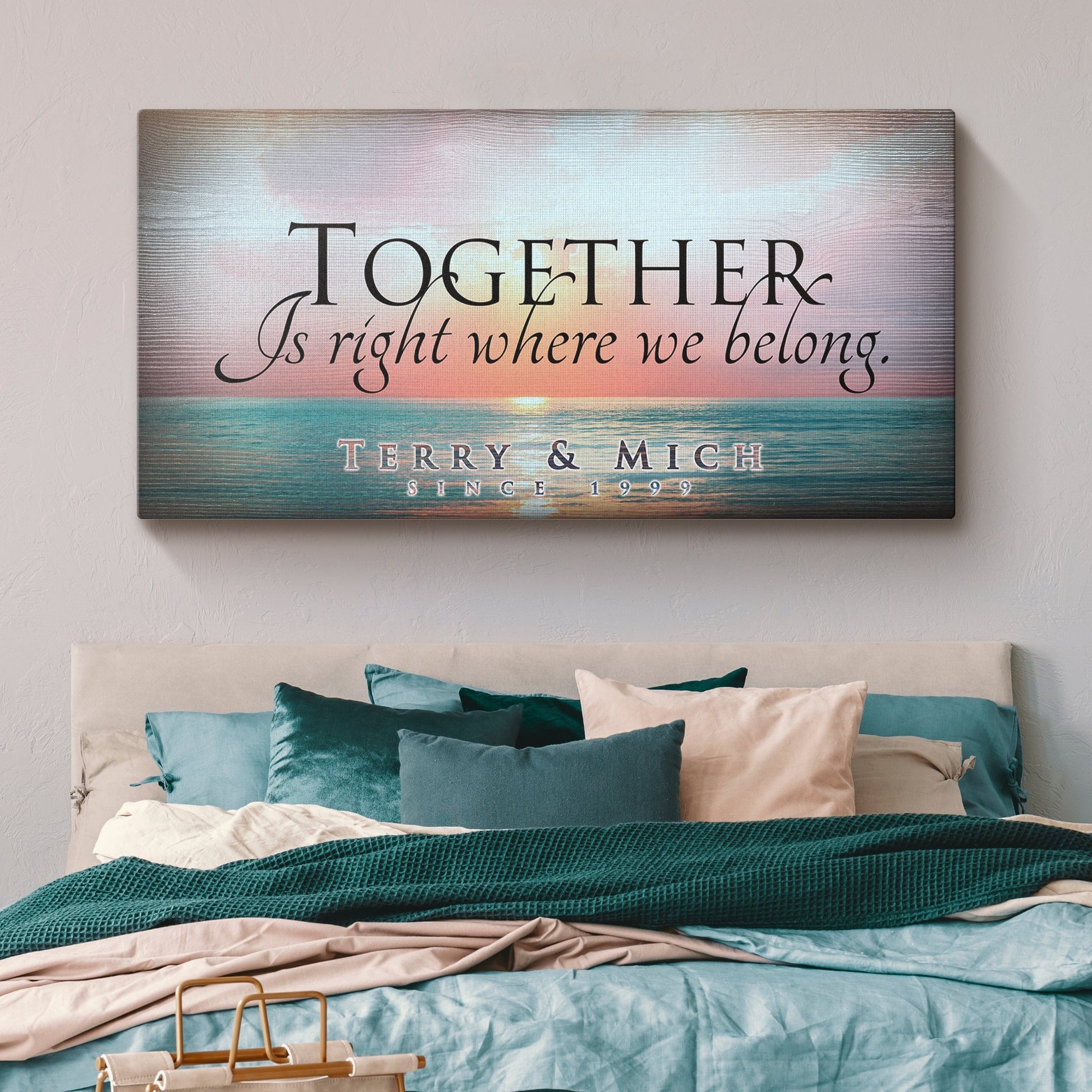 Together couple canvas wall art sign - romantic partnership home decor