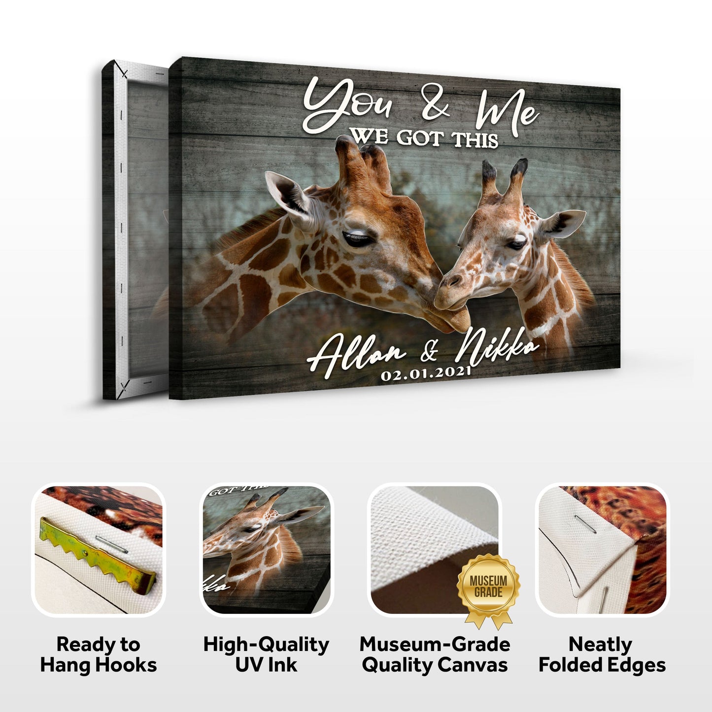 We Got This Couple Giraffe Personalized Canvas Sign