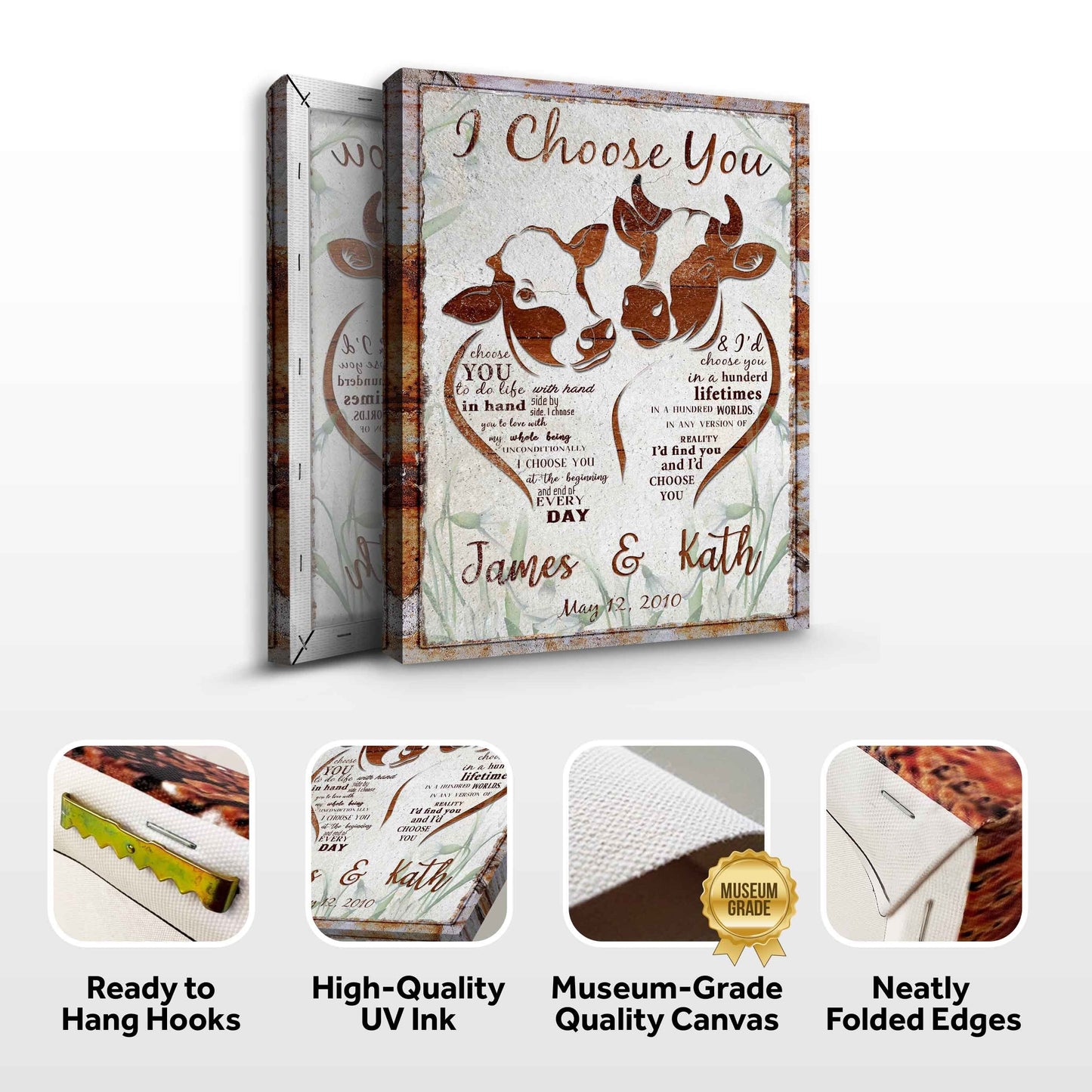 I Choose You Cow Couple Canvas Sign