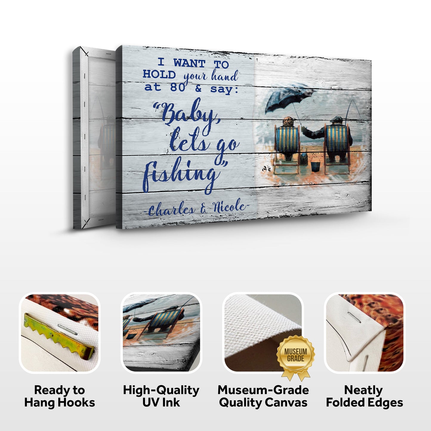 Hold Your Hand at 80 Personalized Couple Canvas Sign