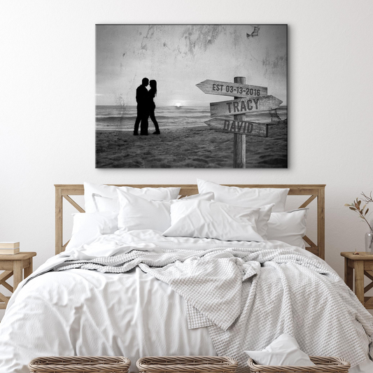Monochrome Sunset Couple Canvas Sign