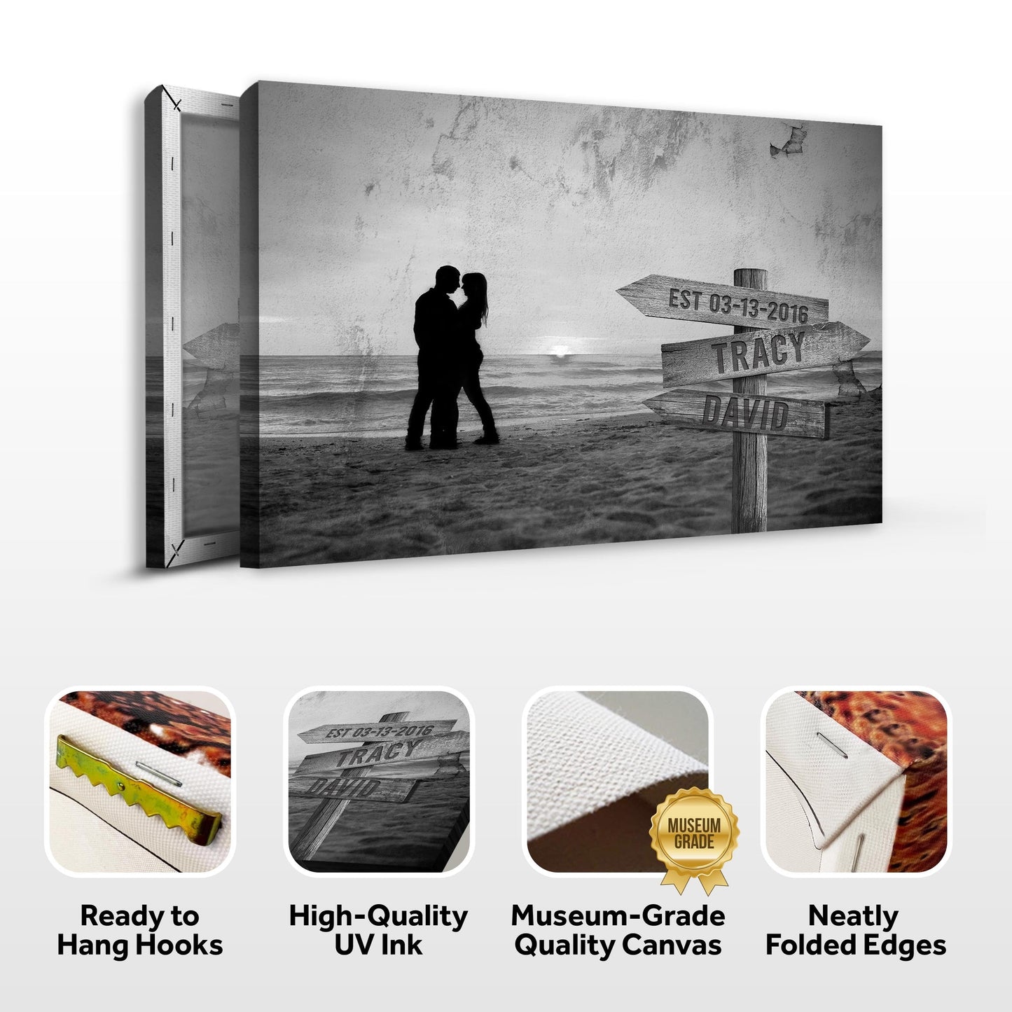 Monochrome Sunset Couple Canvas Sign
