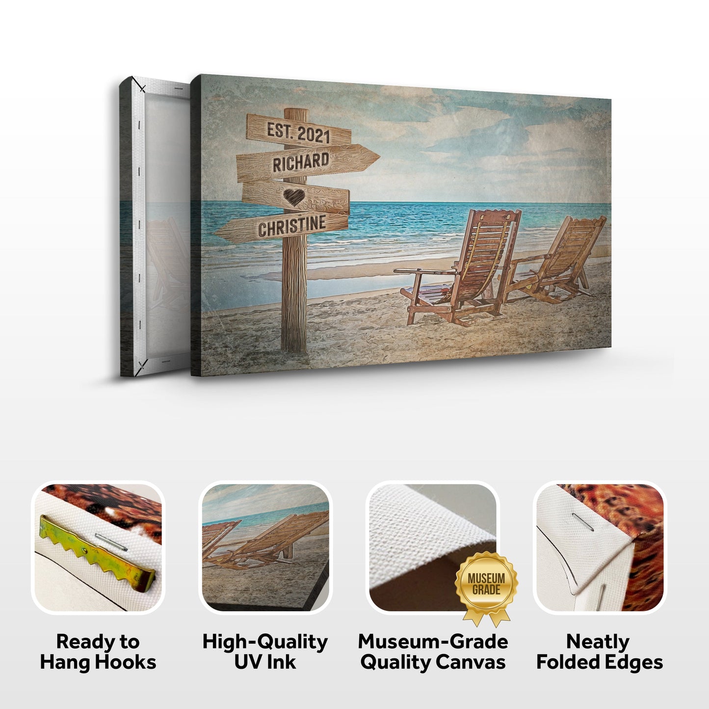 Beach Couple Names Personalized Canvas Sign