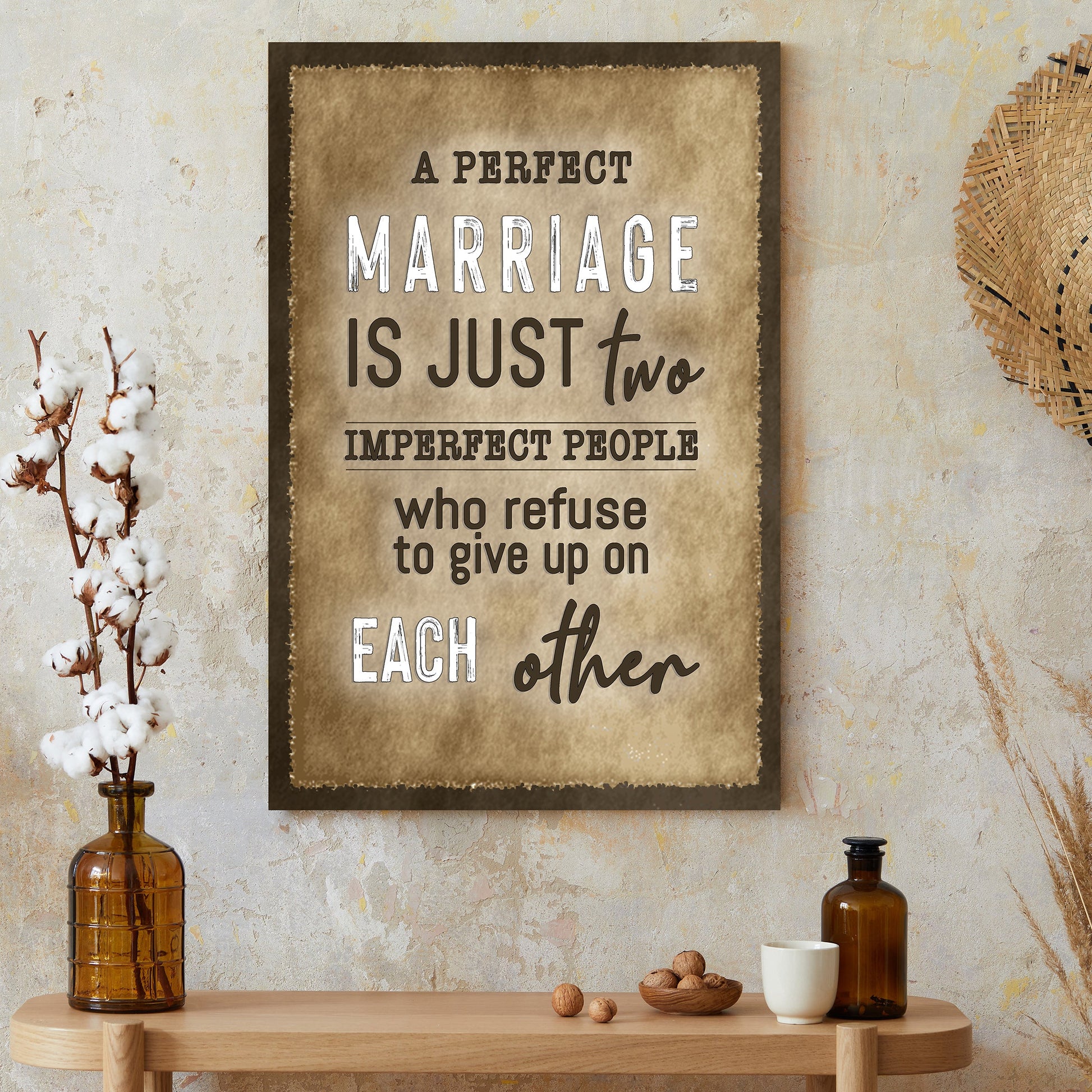 A perfect marriage personalized couple canvas sign in rustic word-art style