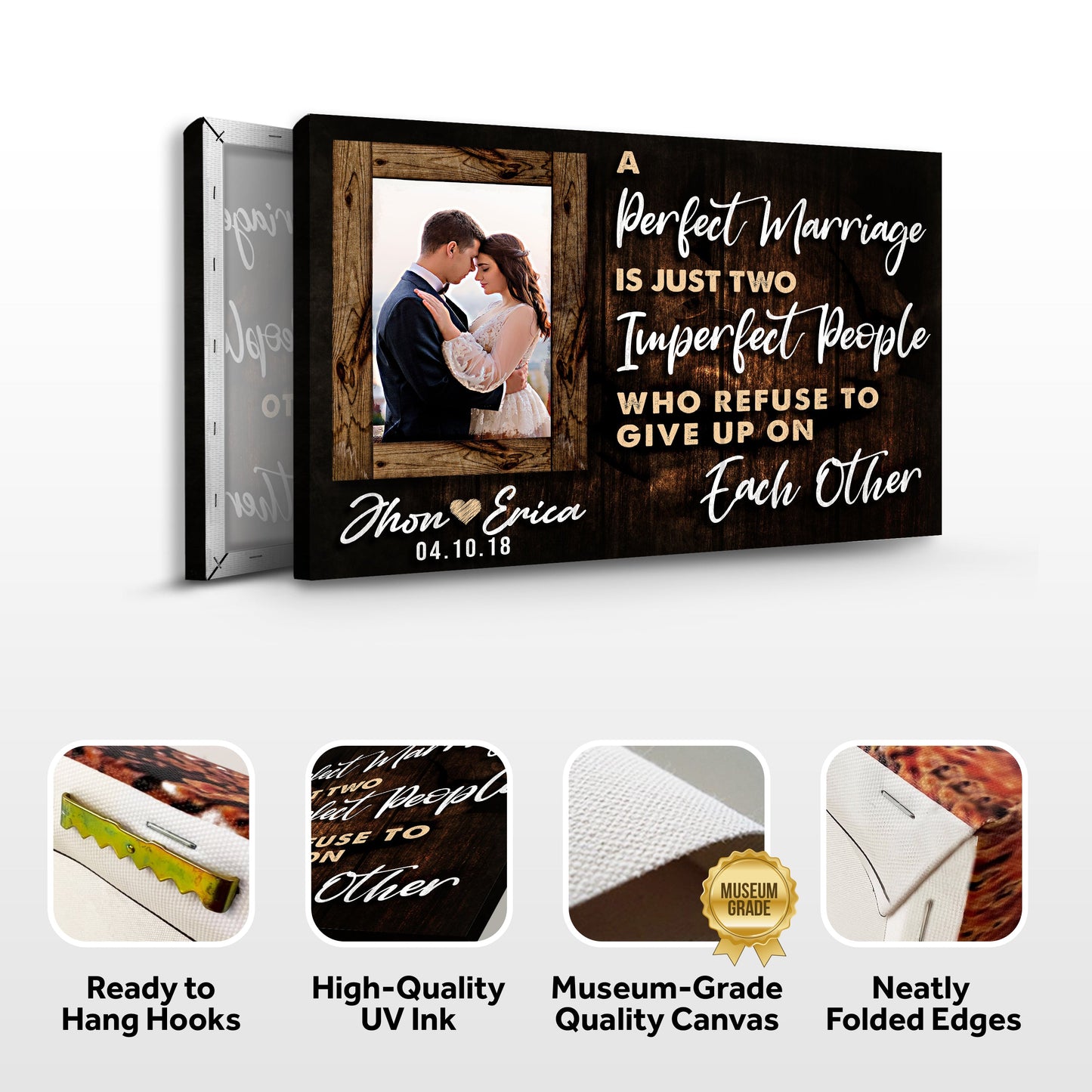 A Perfect Marriage Two Imperfect People Couple Canvas Sign