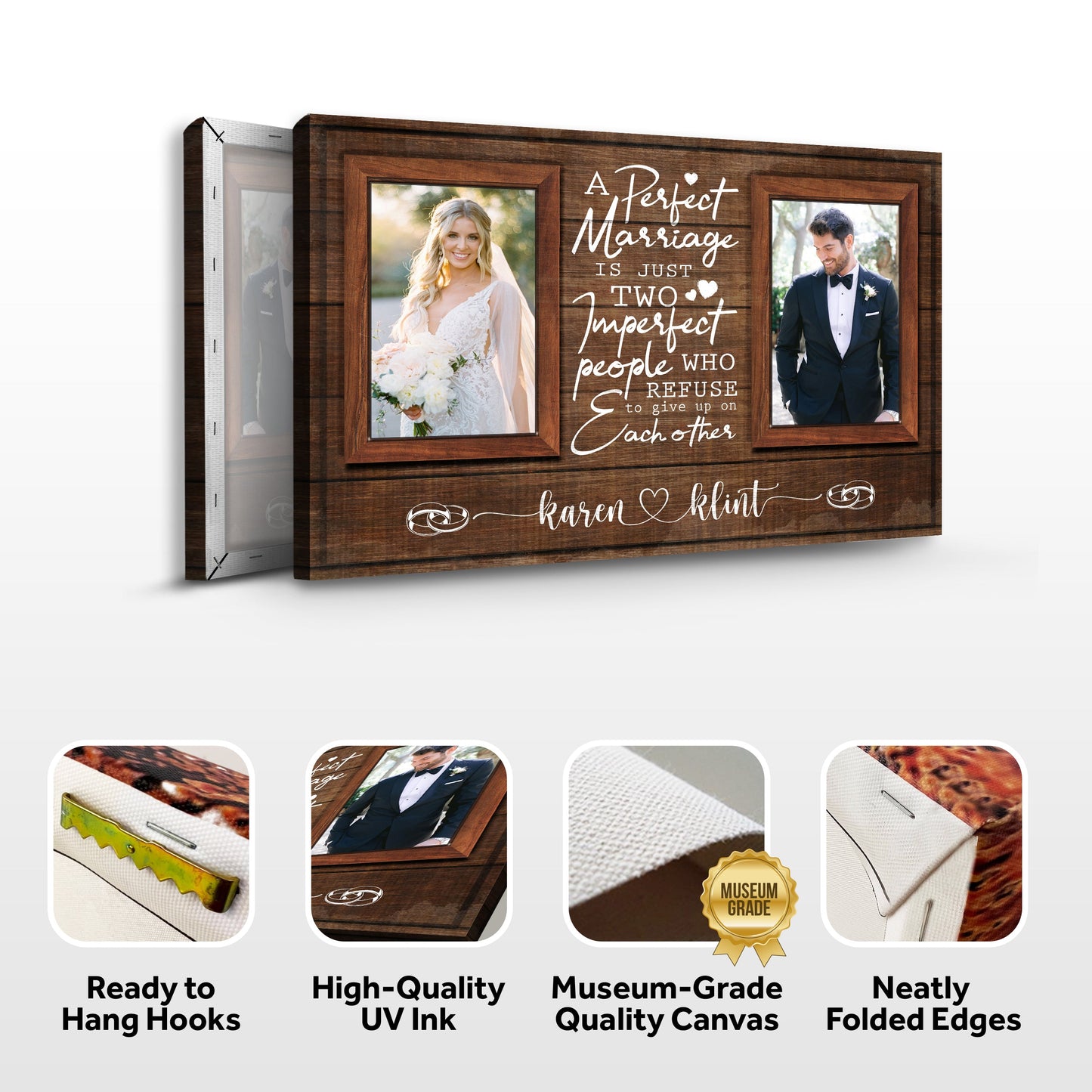 A Perfect Marriage Two Imperfect People Couple Canvas Sign II