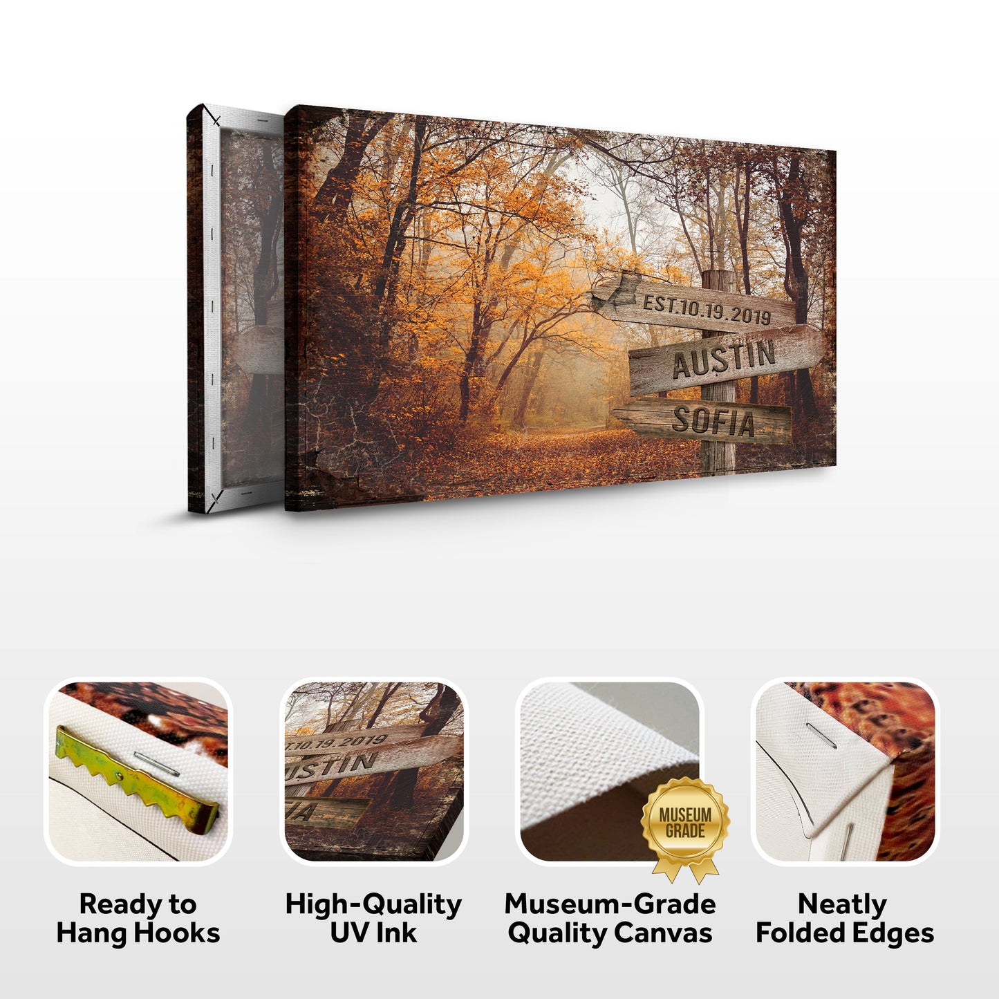 Autumn Road Couple Name Canvas Sign
