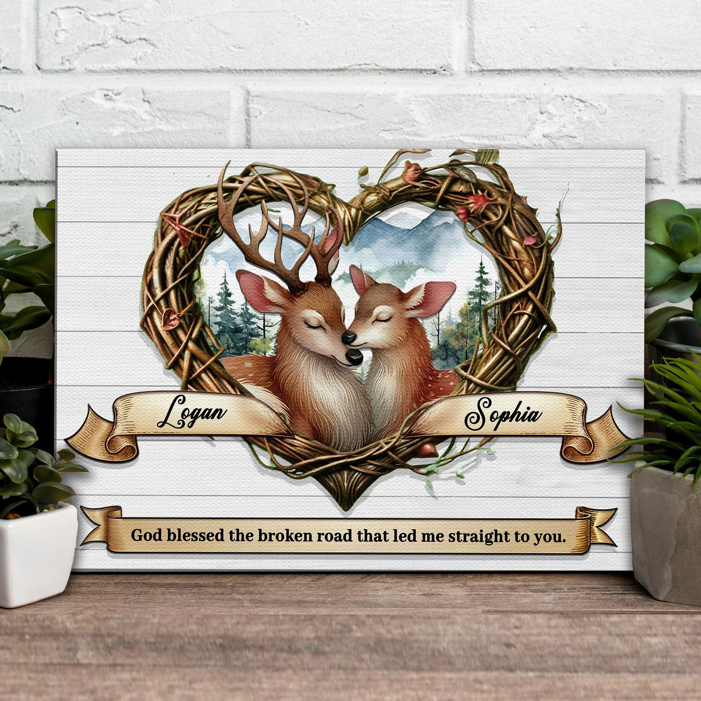 Couple Deer Canvas Wall Art IV