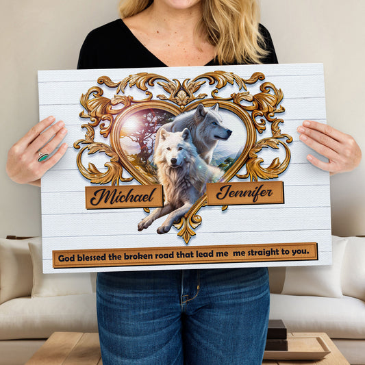 Couple wolves canvas wall art VI two wolves dramatic wildlife painting