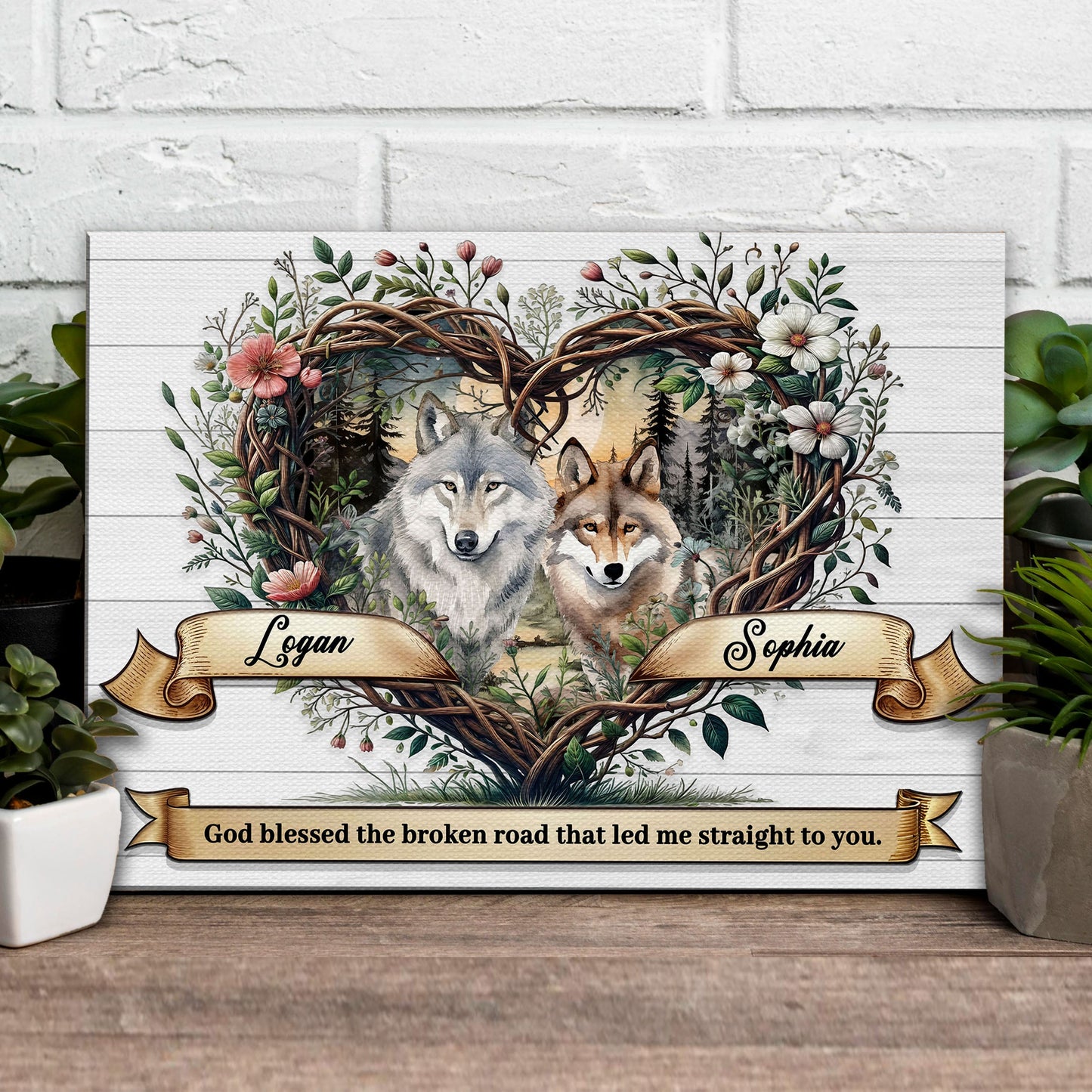 Couple Wolves Canvas Wall Art