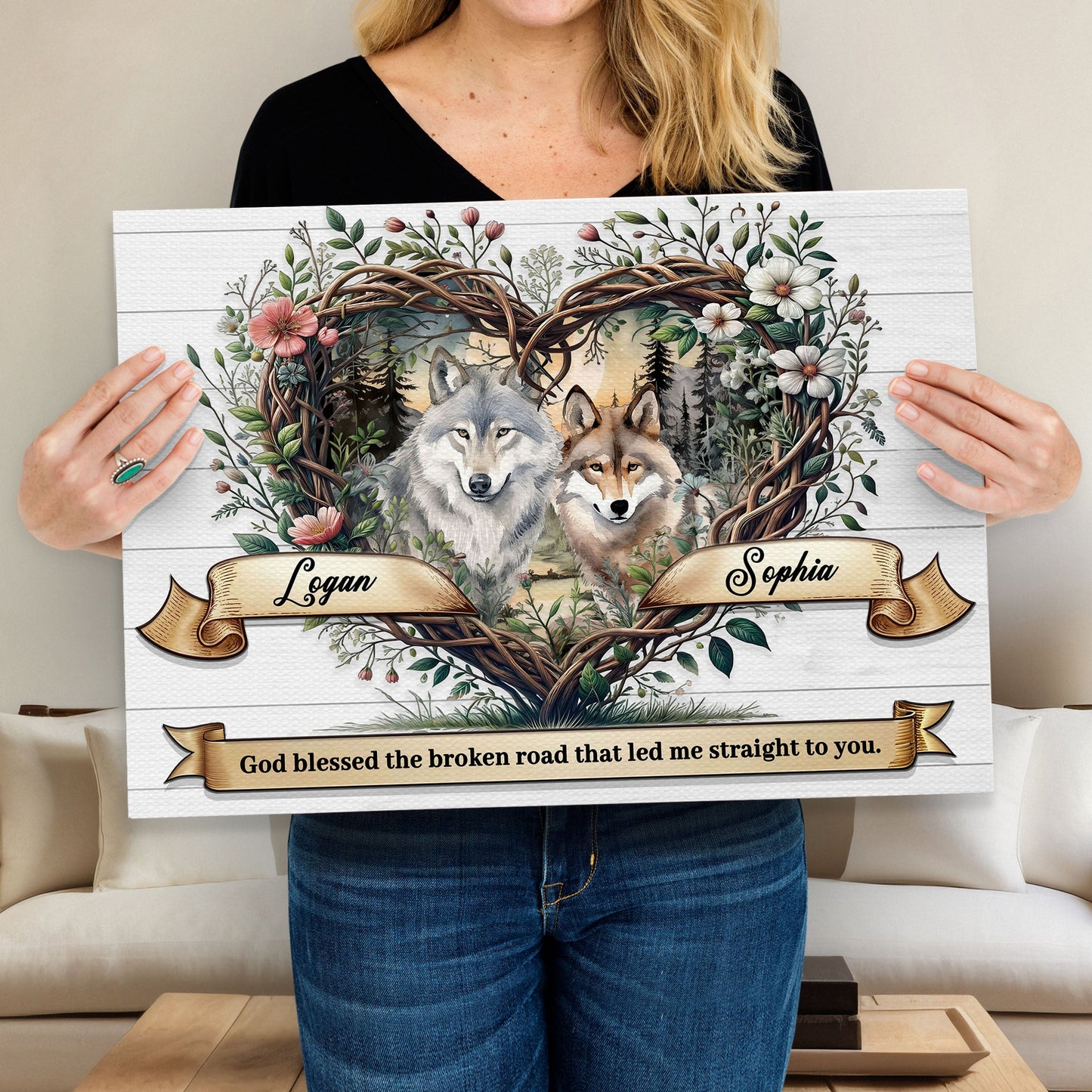 Couple wolves canvas wall art two wolves in the wild wildlife art