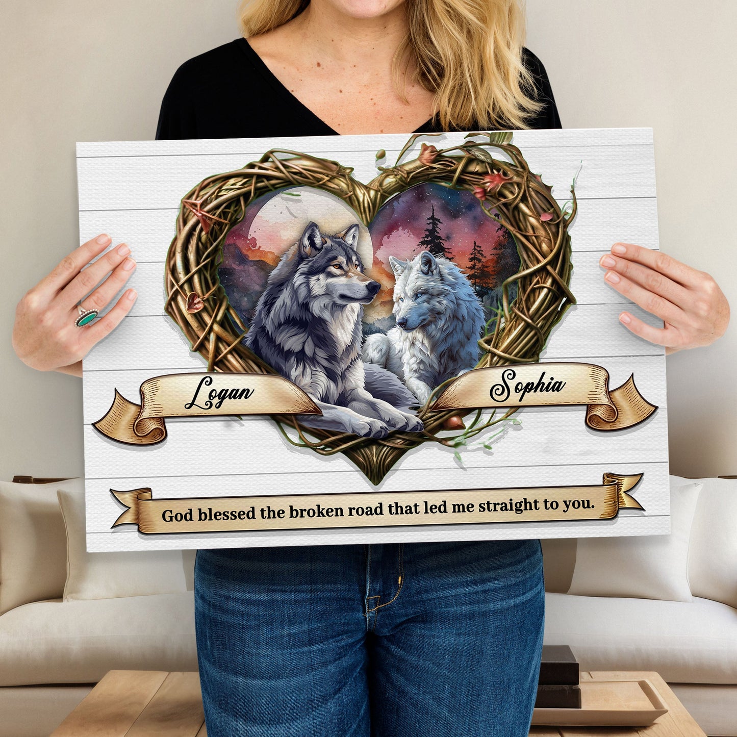 Couple wolves canvas wall art III two wolves in nature wildlife decor