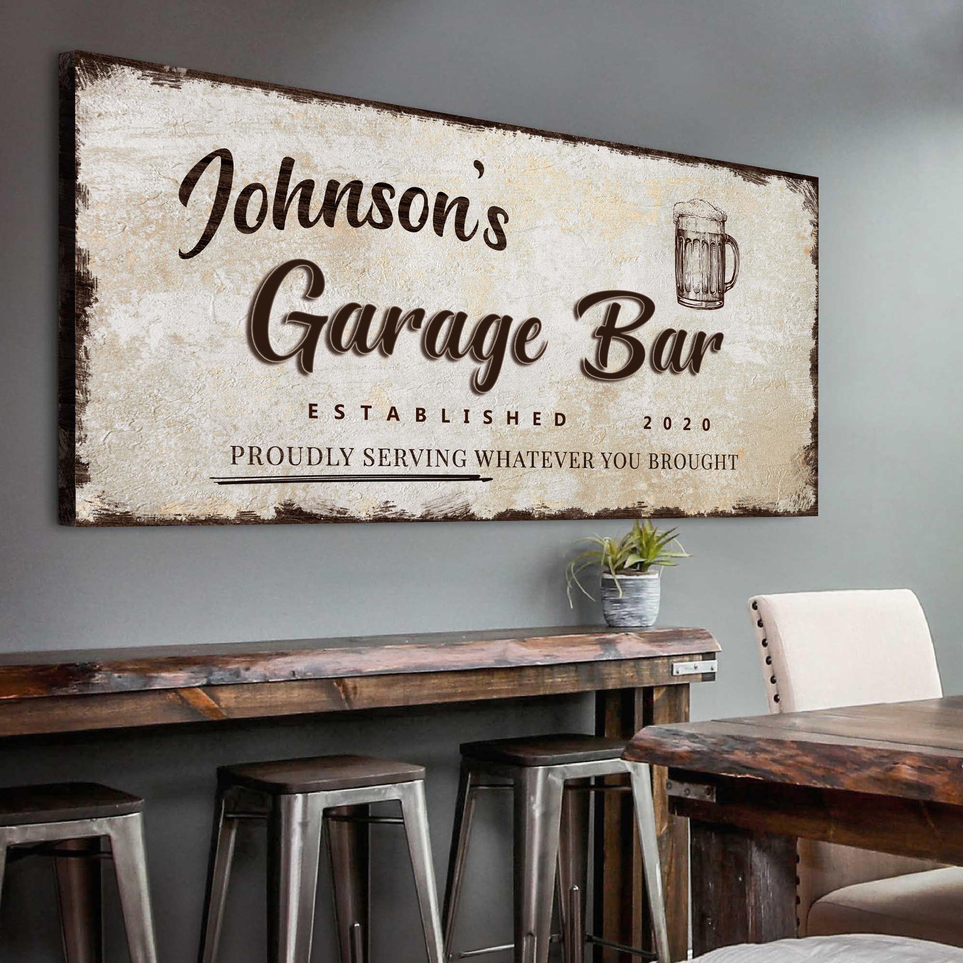 Garage Bar canvas wall art sign style B, bold bar decor, gallery-wrapped, ready to hang