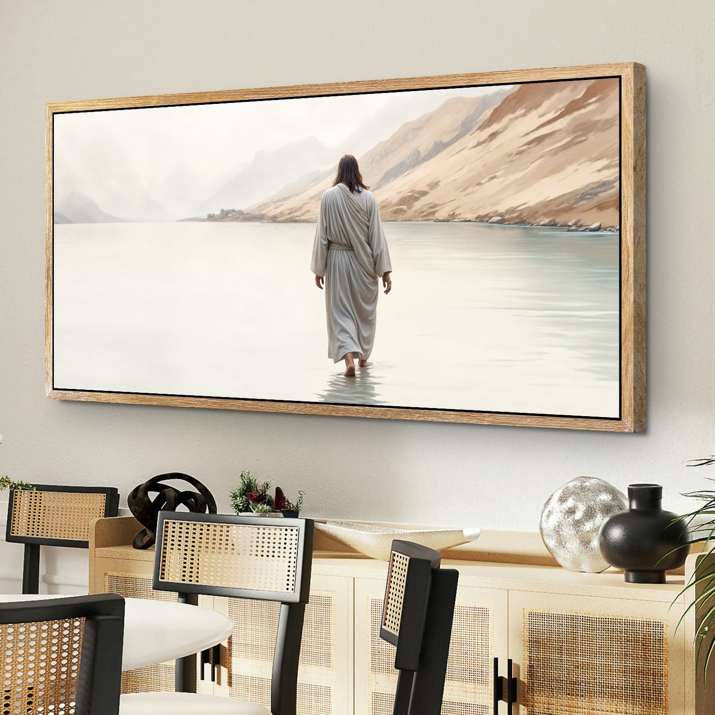 Walking on water faith canvas wall art IV, spiritual bible-inspired art on gallery-wrapped canvas