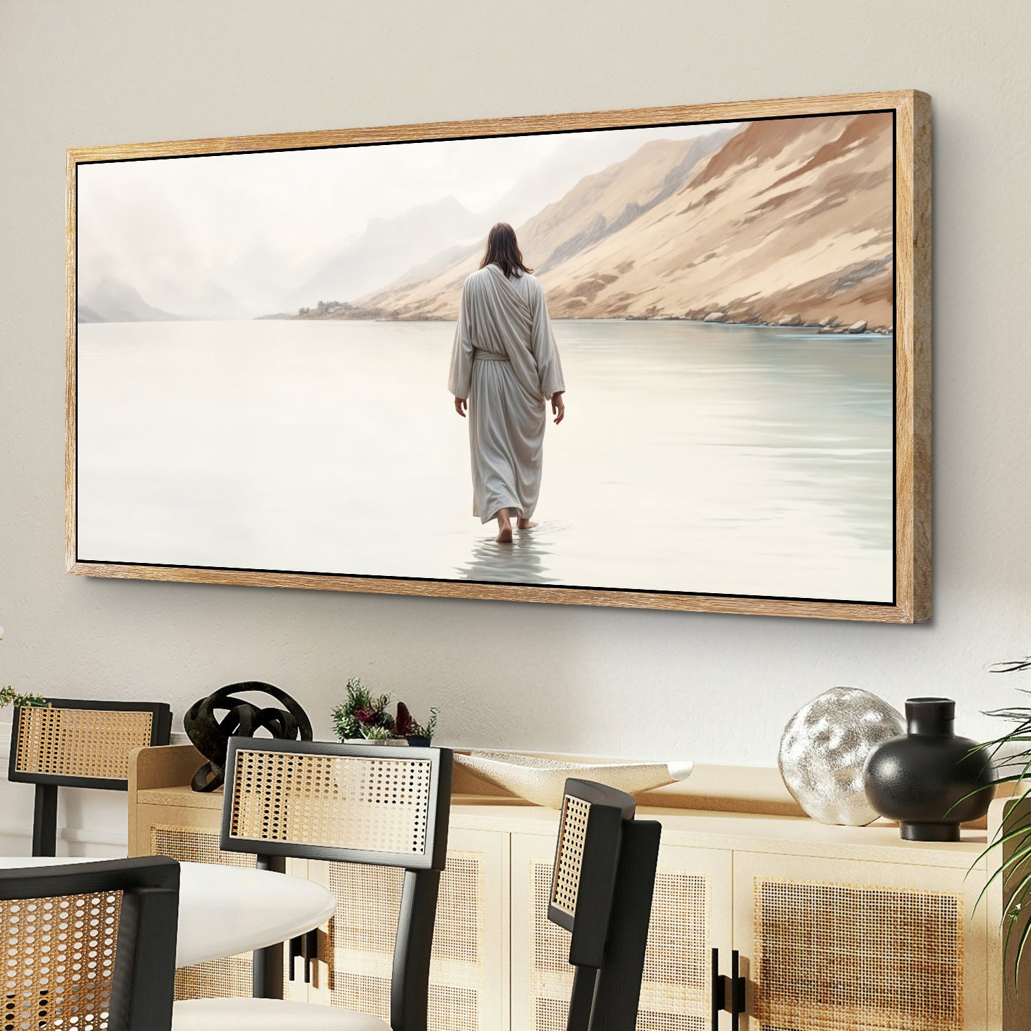 Walking on water faith canvas wall art IV, spiritual bible-inspired art on gallery-wrapped canvas